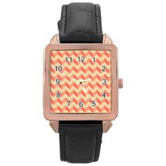 Modern Retro Chevron Patchwork Pattern Rose Gold Leather Watch  by GardenOfOphir