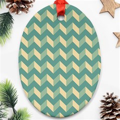 Mint Modern Retro Chevron Patchwork Pattern Oval Ornament by GardenOfOphir