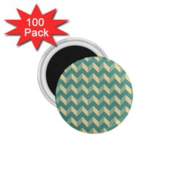 Mint Modern Retro Chevron Patchwork Pattern 1 75  Button Magnet (100 Pack) by GardenOfOphir