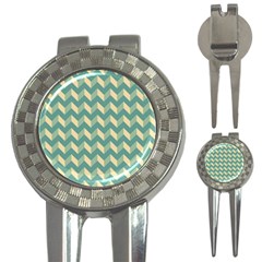 Mint Modern Retro Chevron Patchwork Pattern Golf Pitchfork & Ball Marker by GardenOfOphir