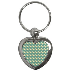 Mint Modern Retro Chevron Patchwork Pattern Key Chain (heart) by GardenOfOphir