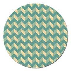 Mint Modern Retro Chevron Patchwork Pattern Magnet 5  (round)