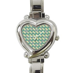 Mint Modern Retro Chevron Patchwork Pattern Heart Italian Charm Watch 