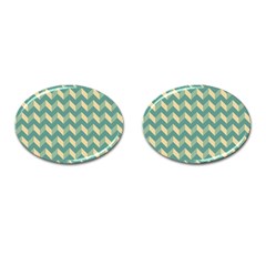 Mint Modern Retro Chevron Patchwork Pattern Cufflinks (oval) by GardenOfOphir