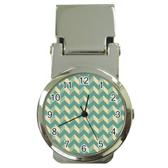 Mint Modern Retro Chevron Patchwork Pattern Money Clip With Watch by GardenOfOphir