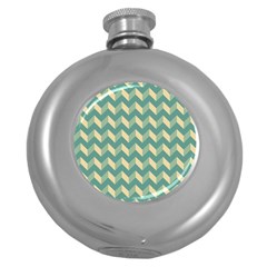 Mint Modern Retro Chevron Patchwork Pattern Hip Flask (round)