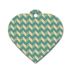 Mint Modern Retro Chevron Patchwork Pattern Dog Tag Heart (two Sided) by GardenOfOphir