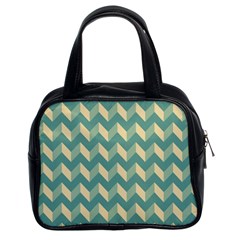 Mint Modern Retro Chevron Patchwork Pattern Classic Handbag (two Sides)