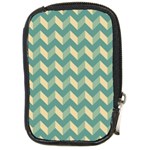 Mint Modern Retro Chevron Patchwork Pattern Compact Camera Leather Case Front