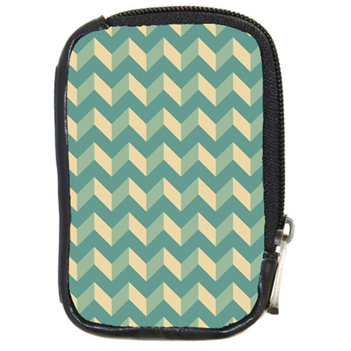 Mint Modern Retro Chevron Patchwork Pattern Compact Camera Leather Case