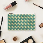 Mint Modern Retro Chevron Patchwork Pattern Cosmetic Bag (Small) Front