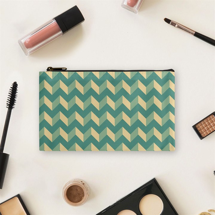 Mint Modern Retro Chevron Patchwork Pattern Cosmetic Bag (Small)