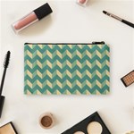 Mint Modern Retro Chevron Patchwork Pattern Cosmetic Bag (Small) Back