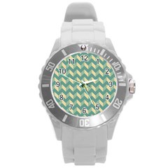 Mint Modern Retro Chevron Patchwork Pattern Plastic Sport Watch (large)