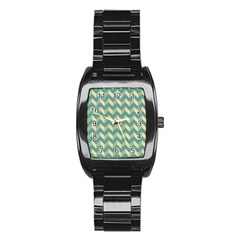 Mint Modern Retro Chevron Patchwork Pattern Stainless Steel Barrel Watch by GardenOfOphir