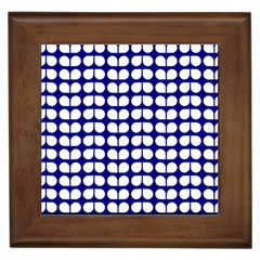 Blue And White Leaf Pattern Framed Ceramic Tile by GardenOfOphir