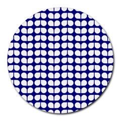 Blue And White Leaf Pattern 8  Mouse Pad (round)