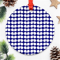 Blue And White Leaf Pattern Round Ornament by GardenOfOphir