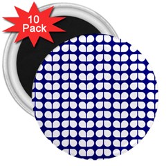 Blue And White Leaf Pattern 3  Button Magnet (10 Pack)