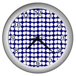 Blue And White Leaf Pattern Wall Clock (Silver) Front