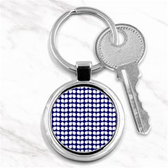 Blue And White Leaf Pattern Key Chain (round) by GardenOfOphir