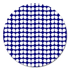 Blue And White Leaf Pattern Magnet 5  (round)