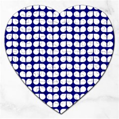 Blue And White Leaf Pattern Jigsaw Puzzle (Heart)