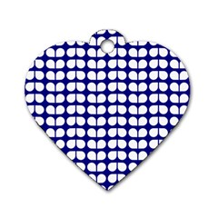 Blue And White Leaf Pattern Dog Tag Heart (one Sided) 