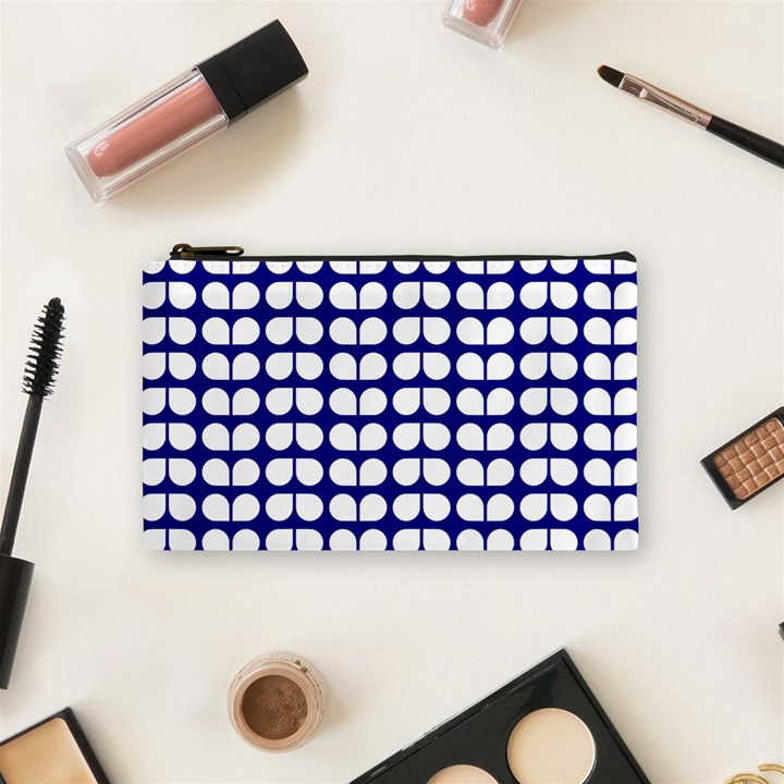 Blue And White Leaf Pattern Cosmetic Bag (Small)