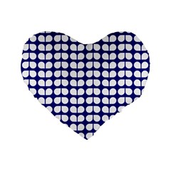 Blue And White Leaf Pattern 16  Premium Flano Heart Shape Cushion 