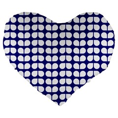 Blue And White Leaf Pattern 19  Premium Flano Heart Shape Cushion