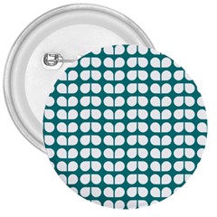 Teal And White Leaf Pattern 3  Button by GardenOfOphir