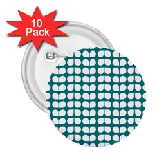 Teal And White Leaf Pattern 2 25  Button (10 Pack)