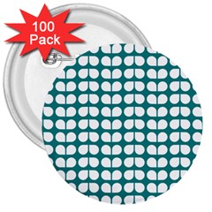 Teal And White Leaf Pattern 3  Button (100 Pack)