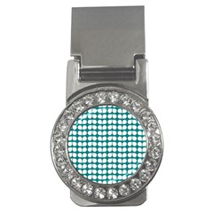 Teal And White Leaf Pattern Money Clip (cz)