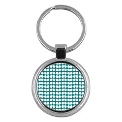 Teal And White Leaf Pattern Key Chain (round)