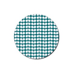 Teal And White Leaf Pattern Drink Coasters 4 Pack (round)