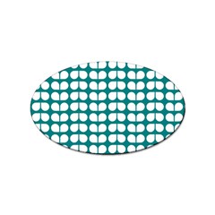 Teal And White Leaf Pattern Sticker (oval)