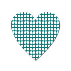 Teal And White Leaf Pattern Magnet (heart)