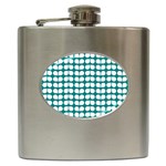 Teal And White Leaf Pattern Hip Flask Front