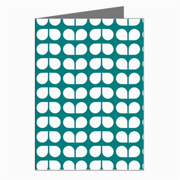 Teal And White Leaf Pattern Greeting Card