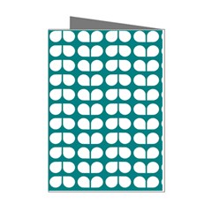 Teal And White Leaf Pattern Mini Greeting Card (8 Pack)