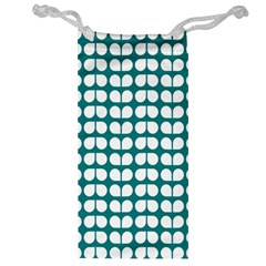 Teal And White Leaf Pattern Jewelry Bag