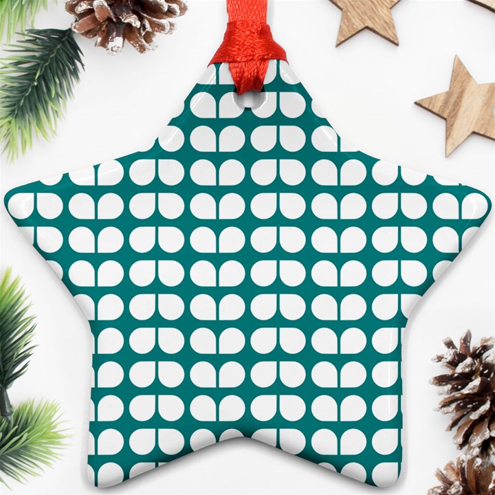 Teal And White Leaf Pattern Star Ornament (Two Sides)