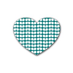 Teal And White Leaf Pattern Drink Coasters 4 Pack (heart)  by GardenOfOphir