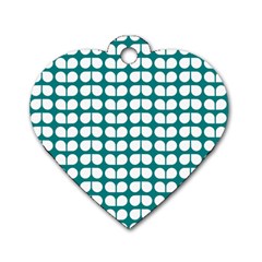 Teal And White Leaf Pattern Dog Tag Heart (two Sided)