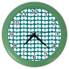 Teal And White Leaf Pattern Wall Clock (color)