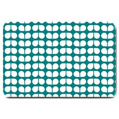 Teal And White Leaf Pattern Large Door Mat