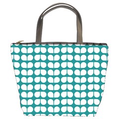 Teal And White Leaf Pattern Bucket Handbag by GardenOfOphir