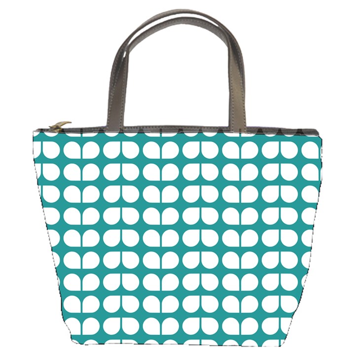 Teal And White Leaf Pattern Bucket Handbag